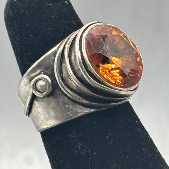 Citrine Gemstone Ring on Sterling Silver Band Size 5 8.93 g - Picture 3 of 14
